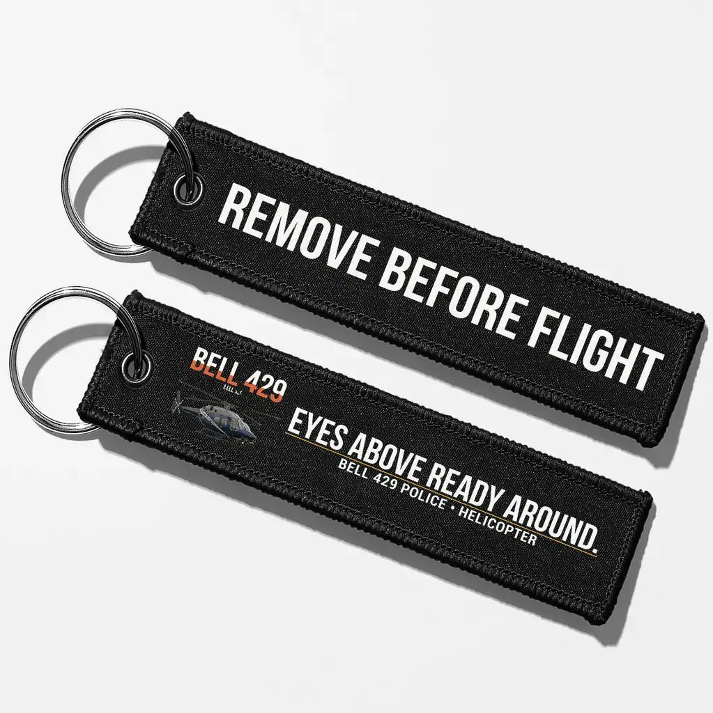 Bell 429 Police Aviator Key Chains - Black - Remove Before Flight