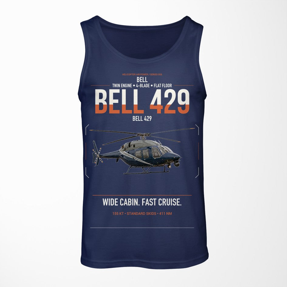 Bell 429 design on dark blue tank top