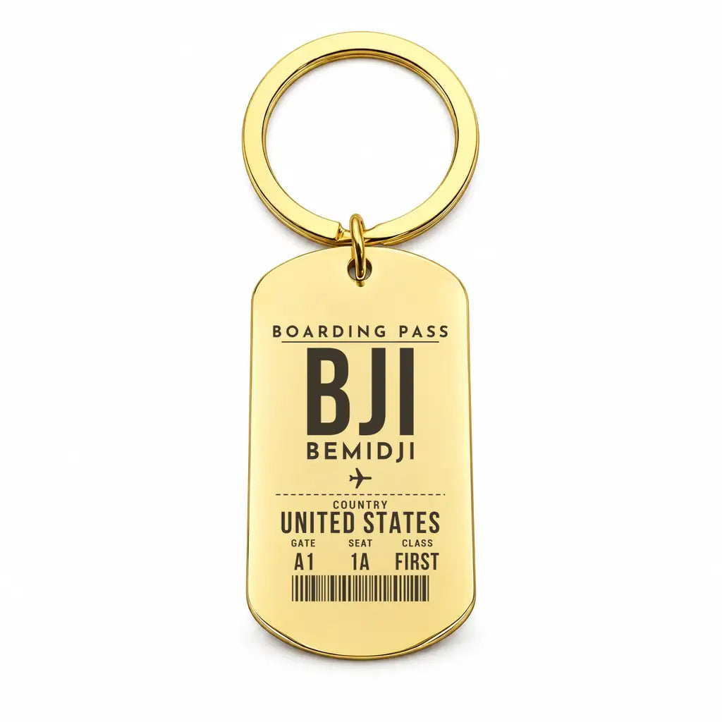 Bemidji Regional Airport BJI - Key Chain - Boarding Pass Style - Gold