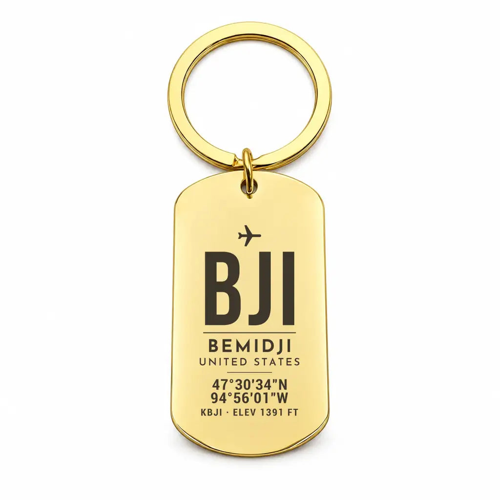 Bemidji Regional Airport BJI - Key Chain - Original Design - Gold