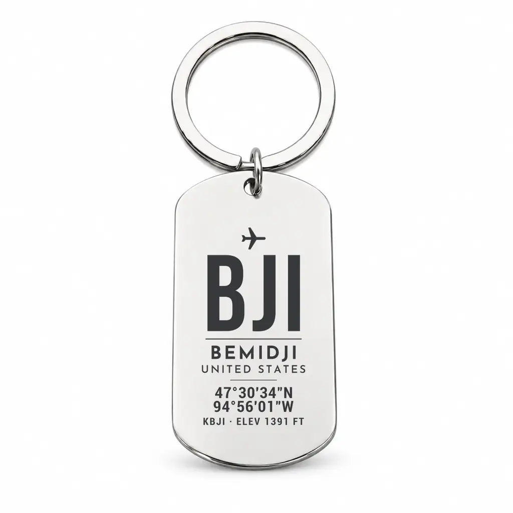 Bemidji Regional Airport BJI - Key Chain - Original Design - Silver