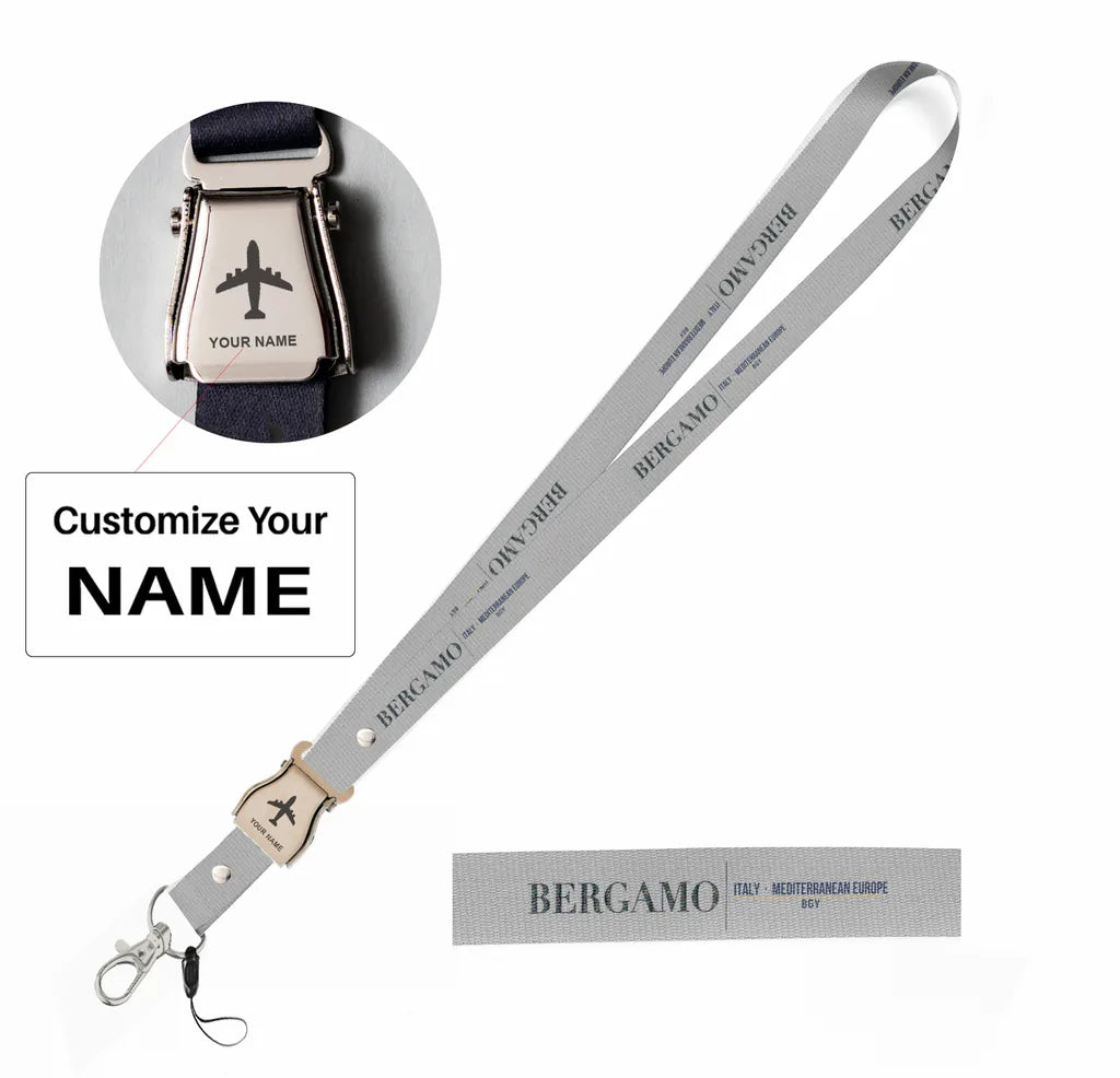 Bergamo City Series seat belt lanyard - light gray with name
