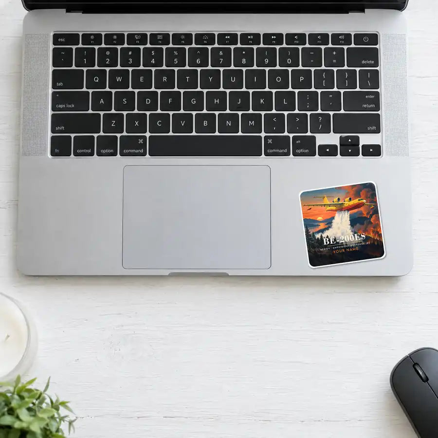 Beriev Be-200ES - 3D + Name - Square Sticker - Laptop