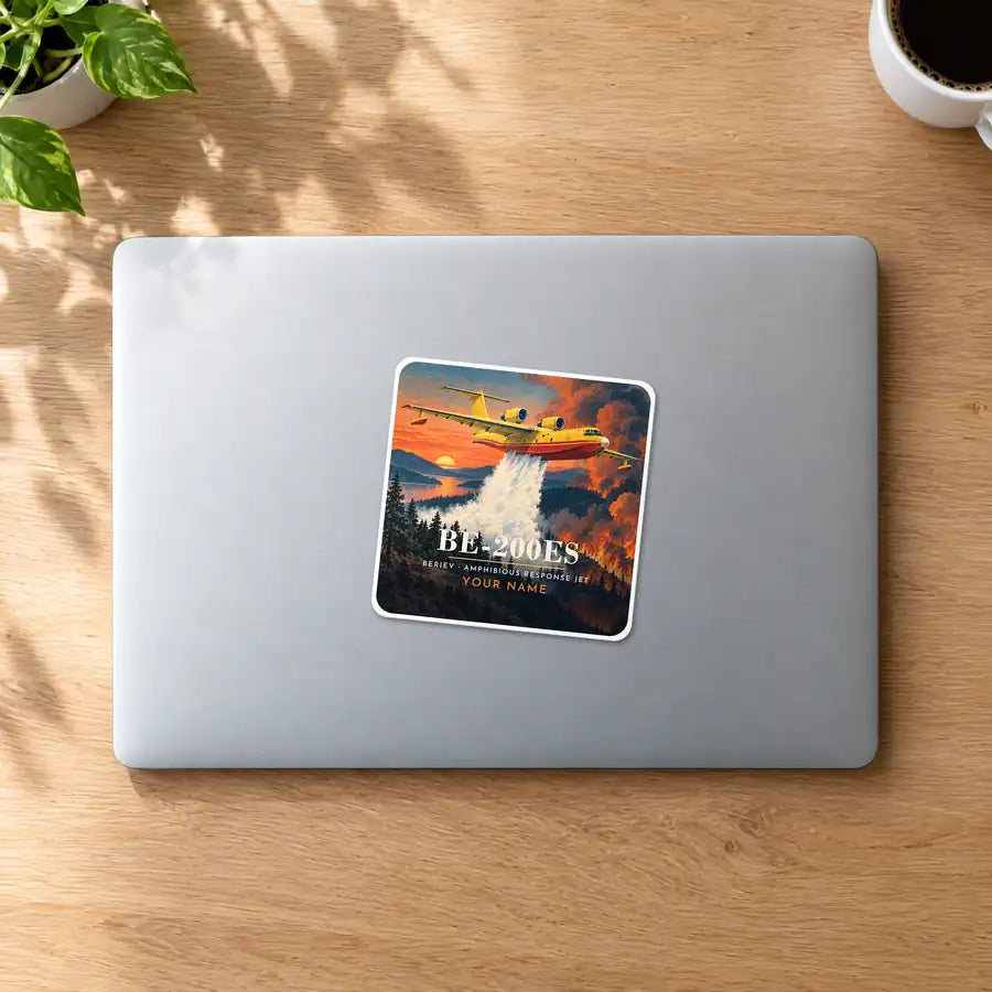 Beriev Be-200ES - 3D + Name - Square Sticker - MacBook