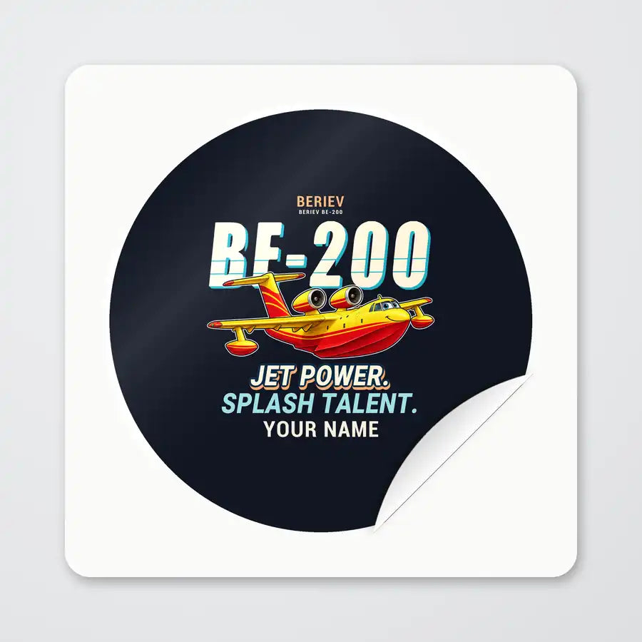 Beriev Be-200ES - Cartoon + Name - Circle Sticker - Peel