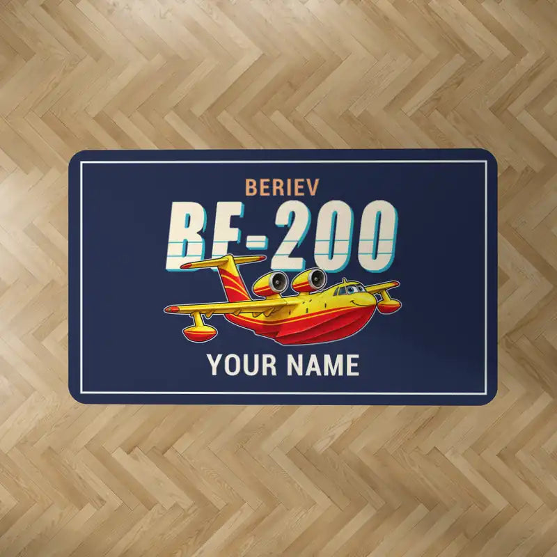 Beriev Be-200ES - Cartoon + Name - Rectangle Carpet - Dark Blue