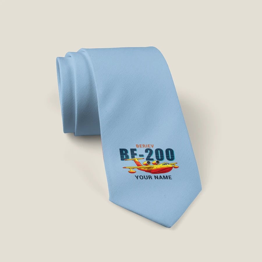 Beriev Be-200ES - Cartoon + Name - Tie - Light Blue