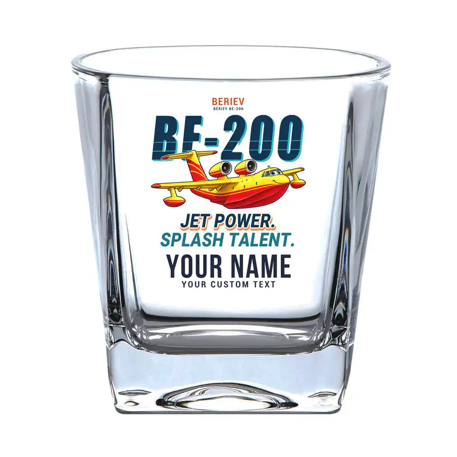 Beriev Be-200ES - Cartoon + Name - Whiskey Glass