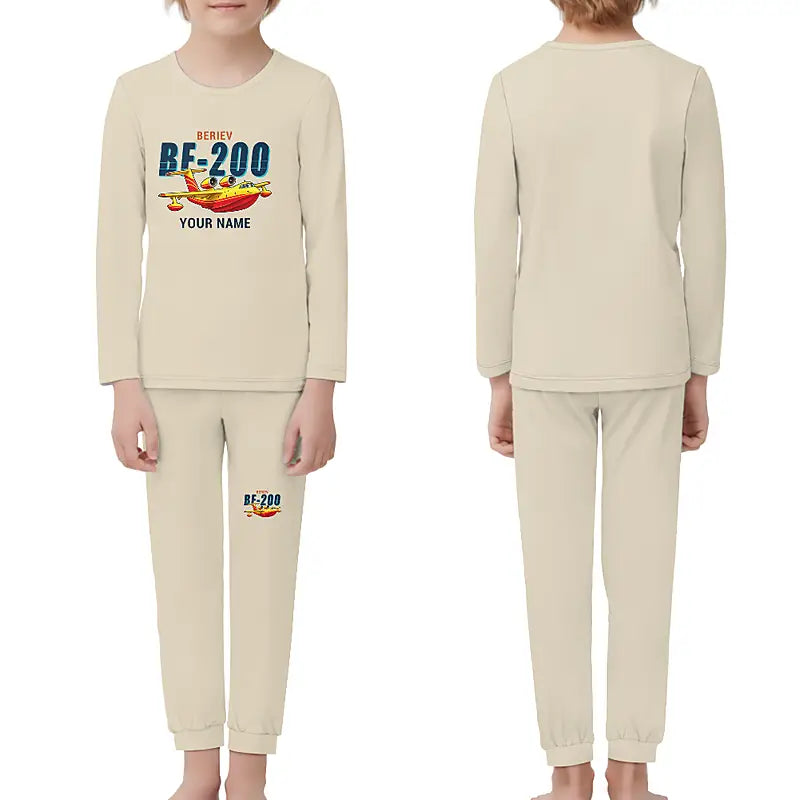 Beriev Be-200ES - Children Pajamas - Cartoon Chest + Name - Beige