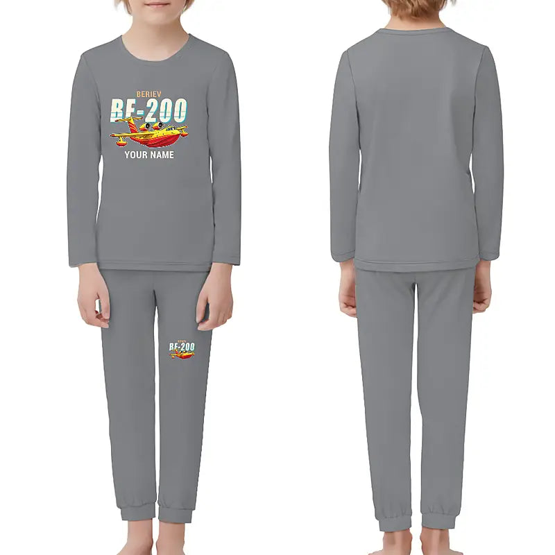 Beriev Be-200ES - Children Pajamas - Cartoon Chest + Name - Gray