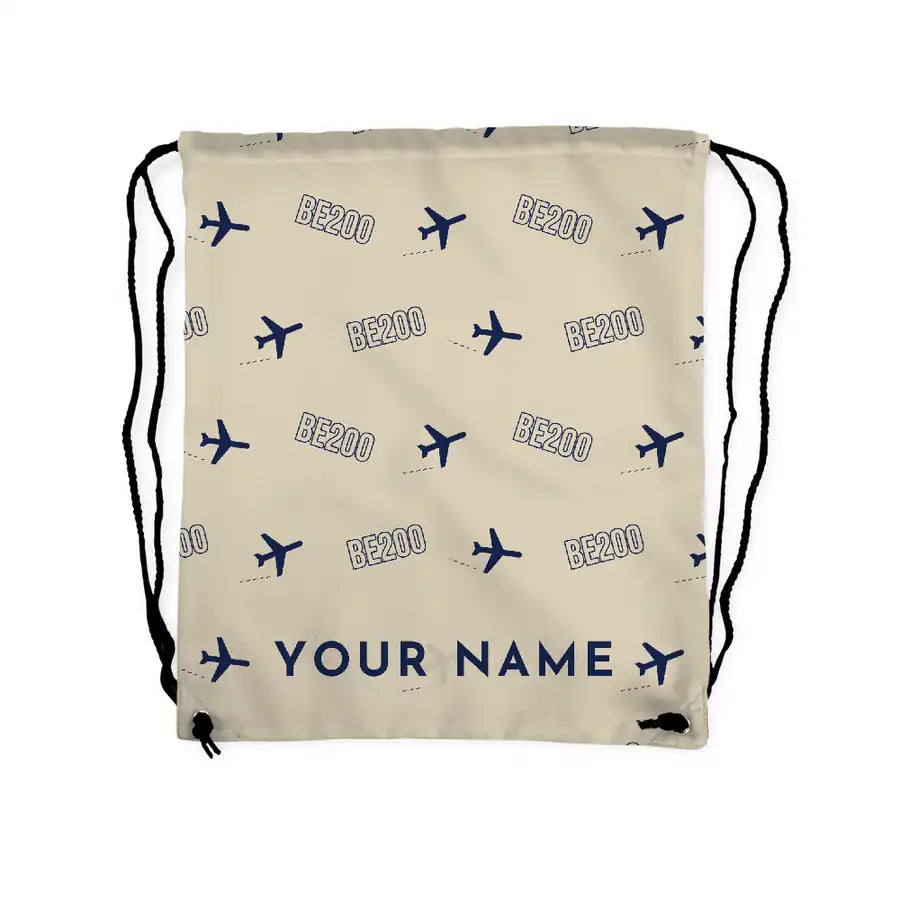 Beriev Be-200ES - Drawstring Bag - 3D Pattern + Name - Beige