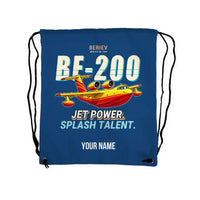 Thumbnail for Beriev Be-200ES - Drawstring Bag - Cartoon + Name - Blue