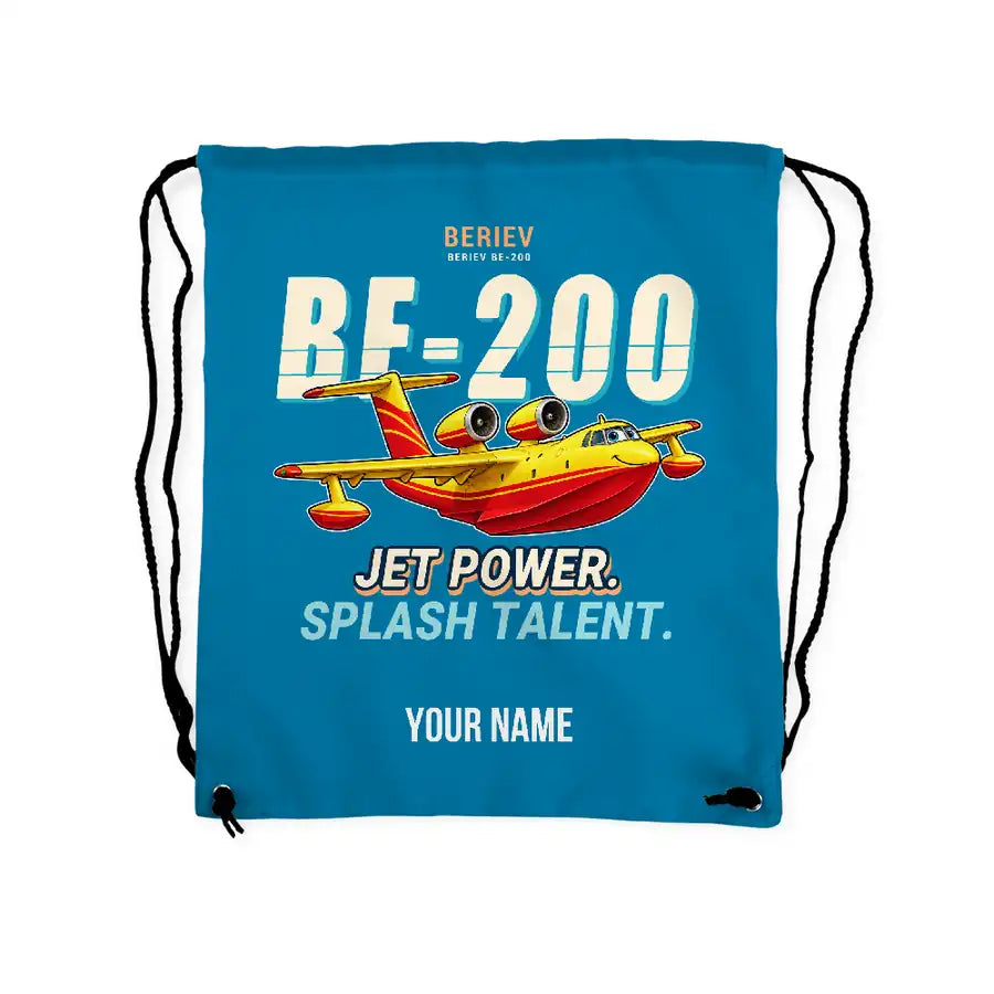 Beriev Be-200ES - Drawstring Bag - Cartoon + Name - Light Blue