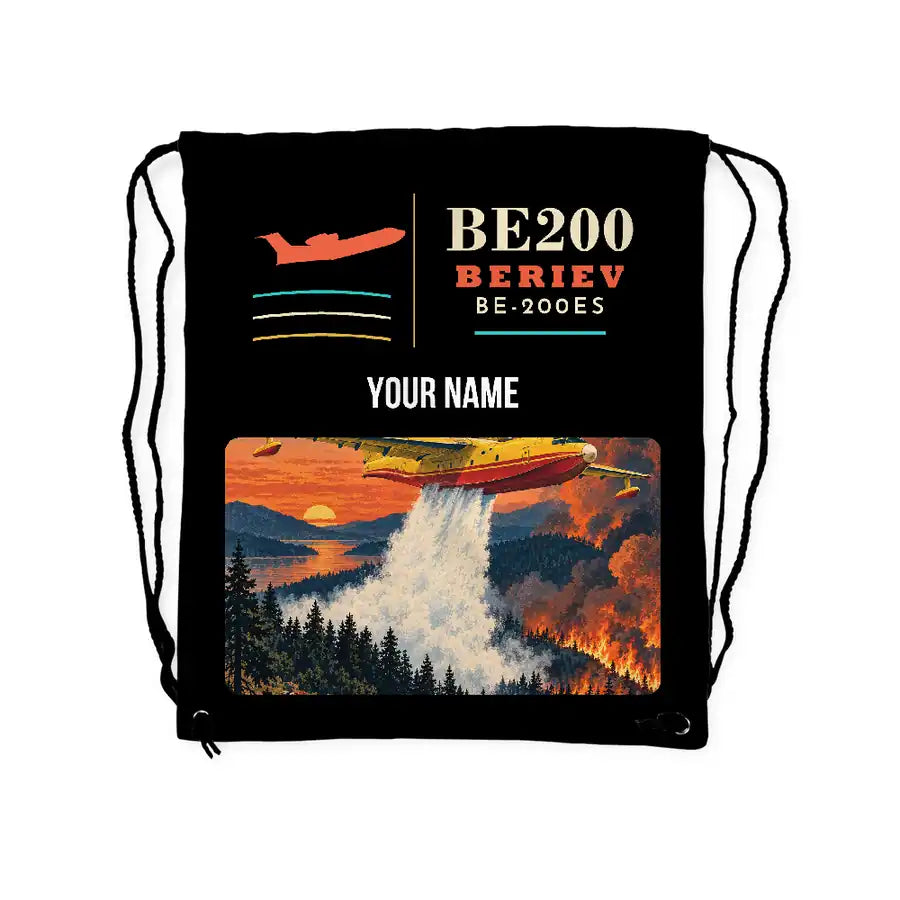 Beriev Be-200ES - Drawstring Bag - Classic + Name - Black