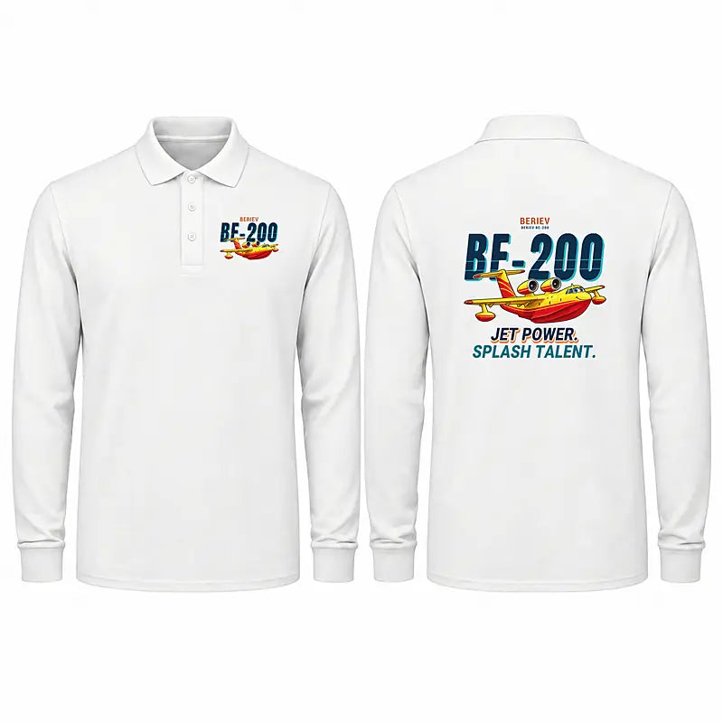 Beriev Be-200ES Premium Polo T-Shirts - Cartoon - Long Sleeve - White