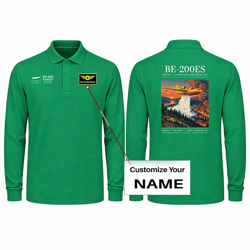 Beriev Be-200ES Premium Polo T-Shirts - Poster + Name - Long Sleeve - Green