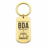 Thumbnail for Bermuda L.F. Wade International Airport BDA - Key Chain - Boarding Pass Style - Gold