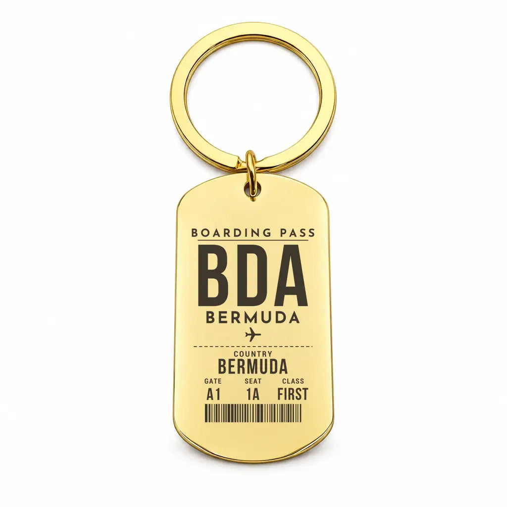Bermuda L.F. Wade International Airport BDA - Key Chain - Boarding Pass Style - Gold