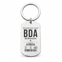 Thumbnail for Bermuda L.F. Wade International Airport BDA - Key Chain - Boarding Pass Style - Silver