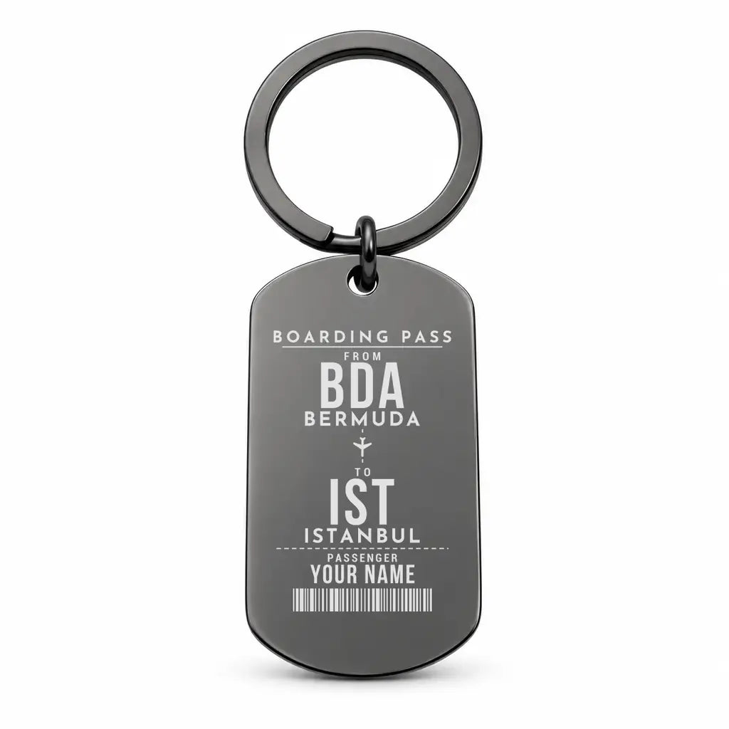 Bermuda L.F. Wade International Airport BDA - Key Chain - Customizable Boarding Pass - Black