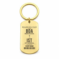 Thumbnail for Bermuda L.F. Wade International Airport BDA - Key Chain - Customizable Boarding Pass - Gold