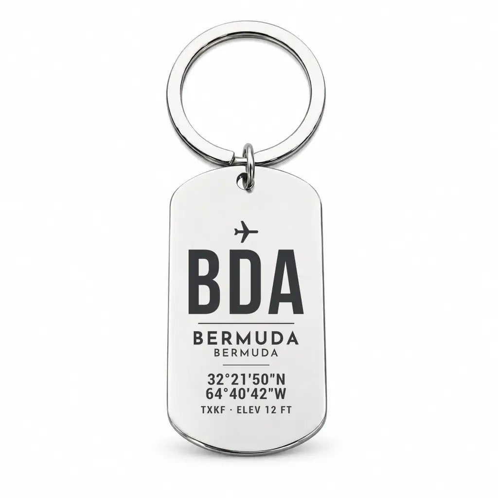 Bermuda L.F. Wade International Airport BDA - Key Chain - Original Design - Silver