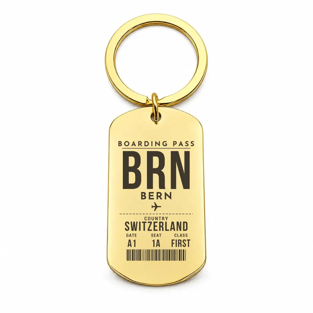 Bern Airport BRN - Key Chain - Boarding Pass Style - Gold