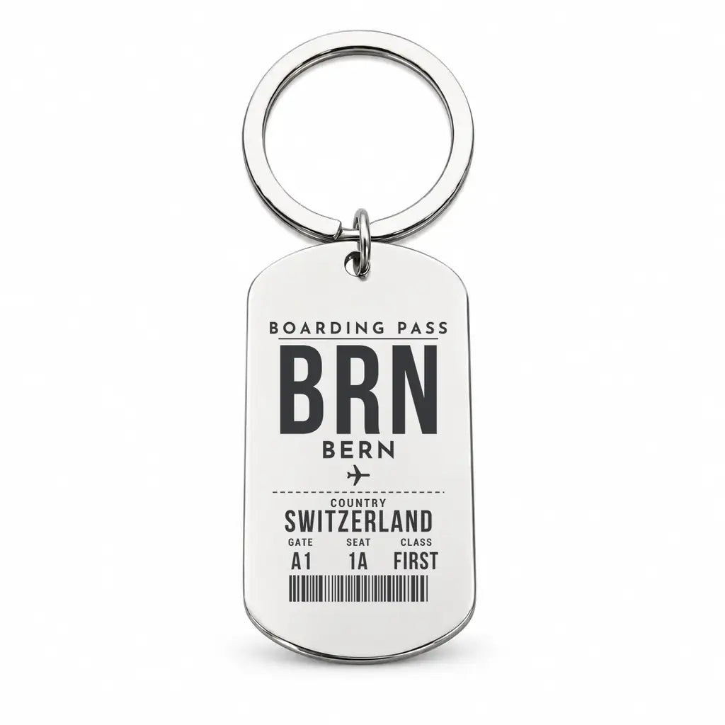 Bern Airport BRN - Key Chain - Boarding Pass Style - Silver