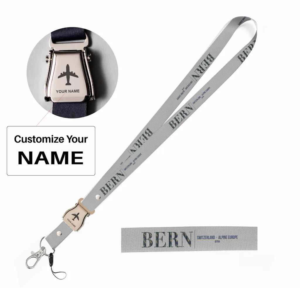 Bern City Series seat belt lanyard - light gray with name
