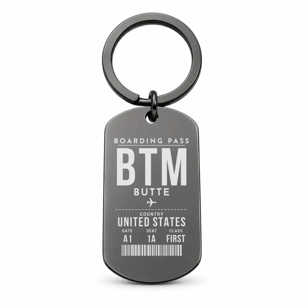 Bert Mooney Airport BTM - Key Chain - Boarding Pass Style - Black