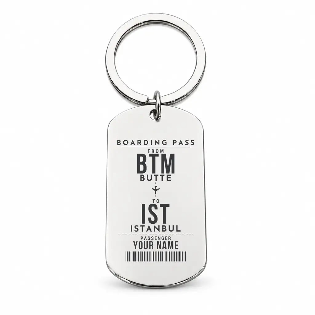 Bert Mooney Airport BTM - Key Chain - Customizable Boarding Pass - Silver