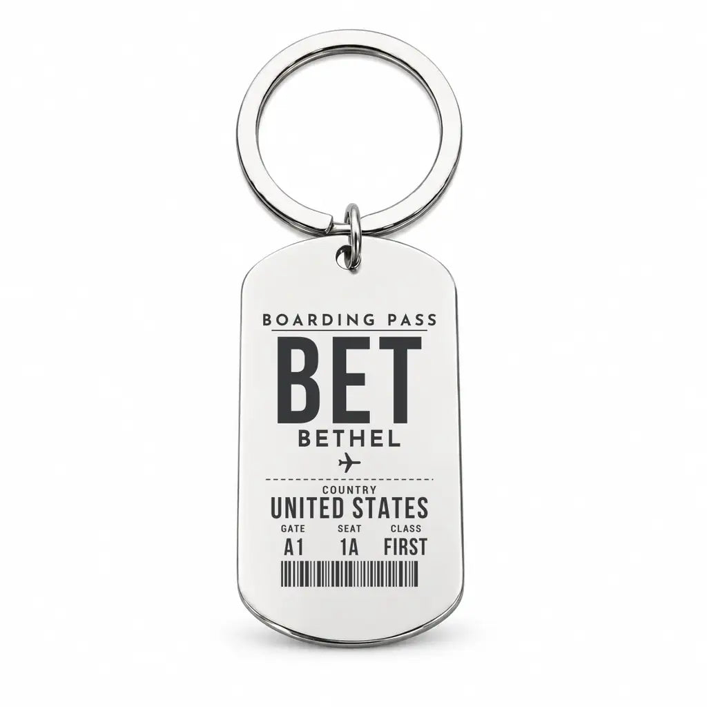 Bethel Airport BET - Key Chain - Boarding Pass Style - Silver