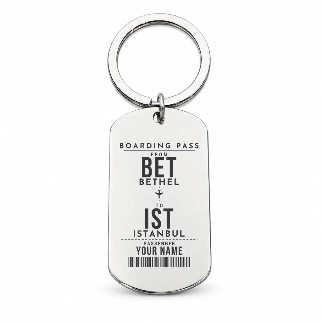 Bethel Airport BET - Key Chain - Customizable Boarding Pass - Silver
