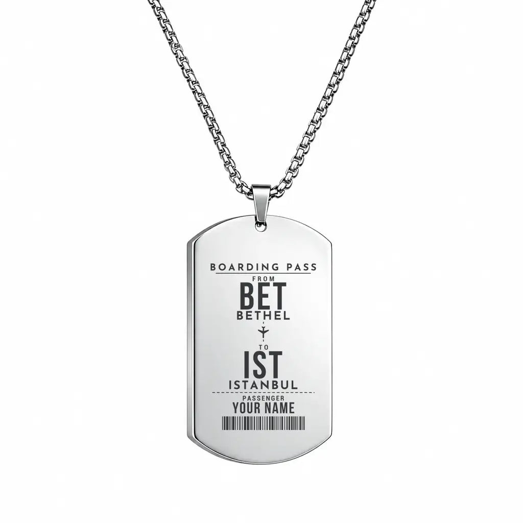 Bethel Airport BET - Necklace - Customizable Boarding Pass - Silver