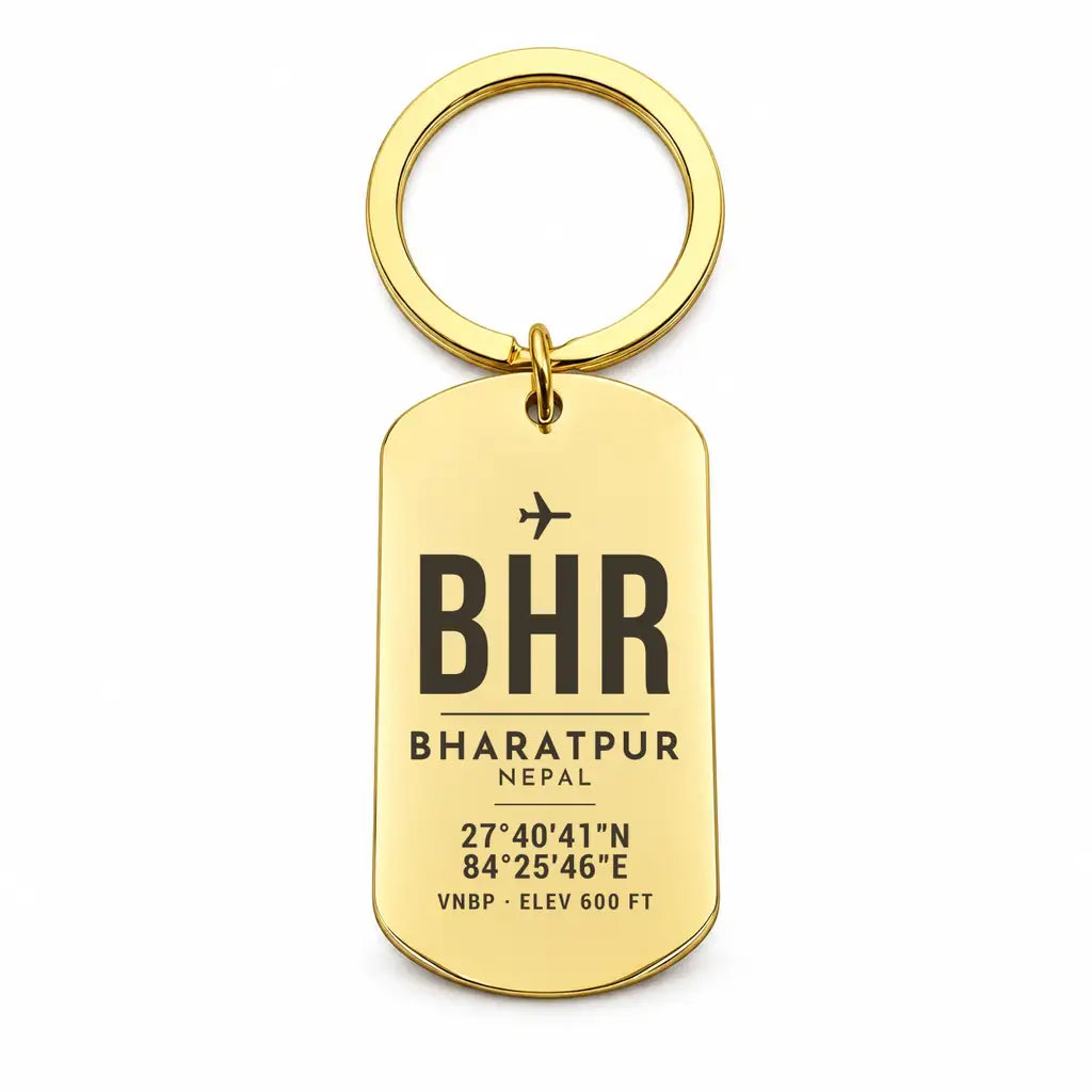 Bharatpur Airport BHR - Key Chain - Original Design - Gold