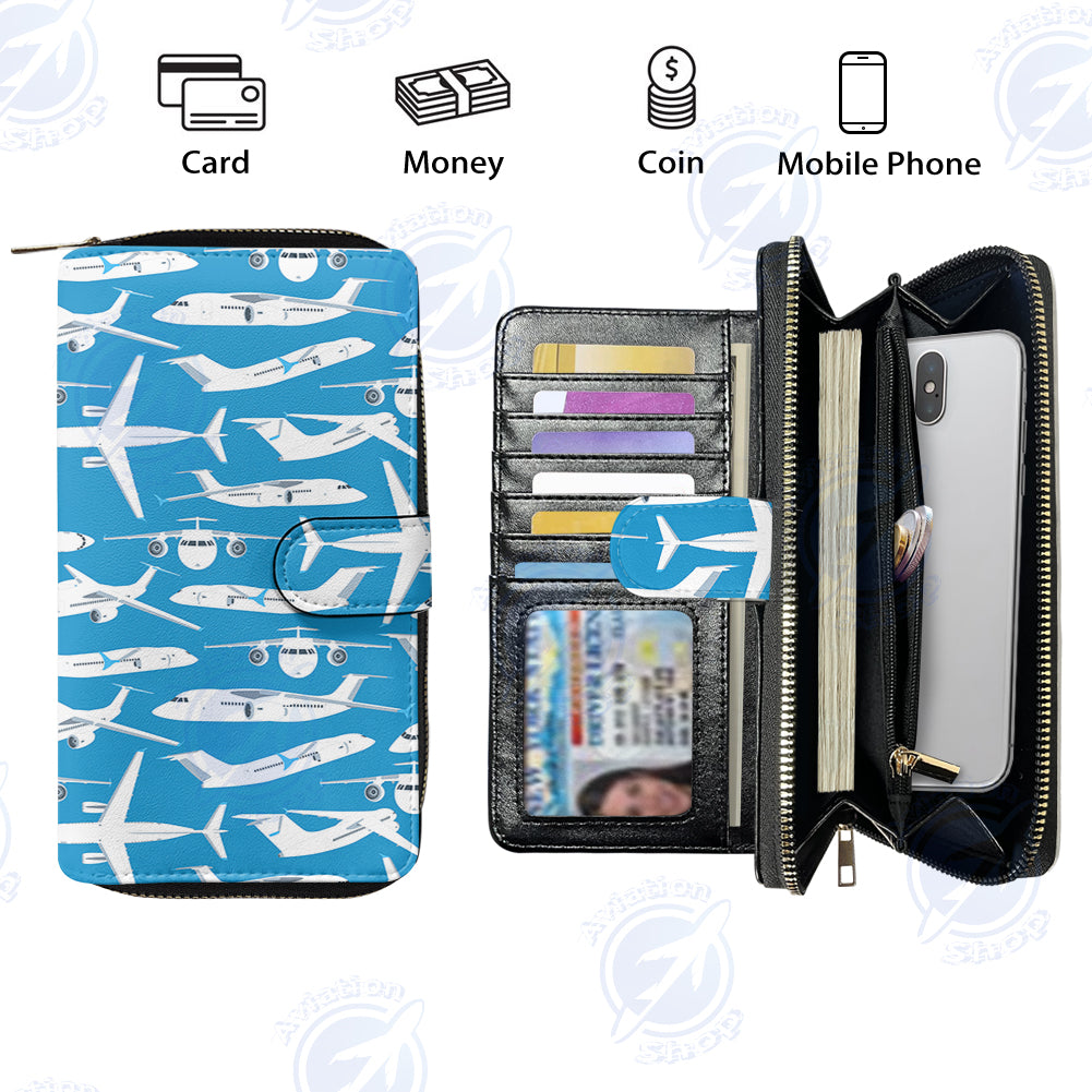 Big Airplanes Designed Leather Long Zipper Wallets