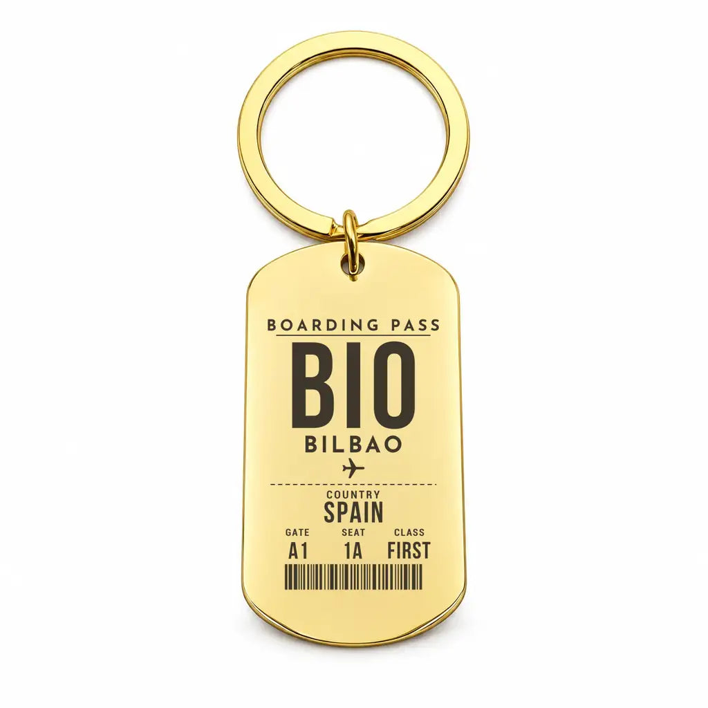 Bilbao Airport BIO - Key Chain - Boarding Pass Style - Gold