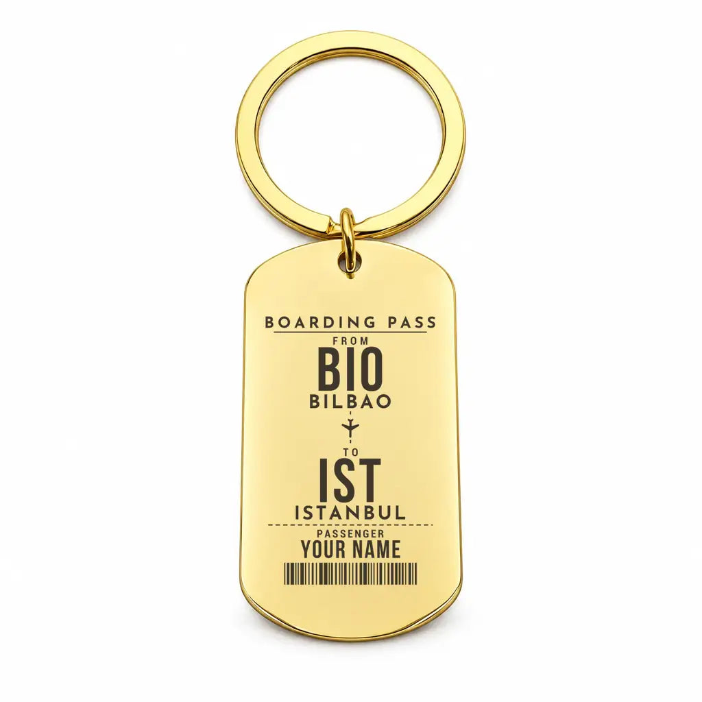 Bilbao Airport BIO - Key Chain - Customizable Boarding Pass - Gold