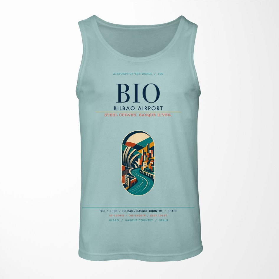 Bilbao Airport (BIO) design on light green tank top
