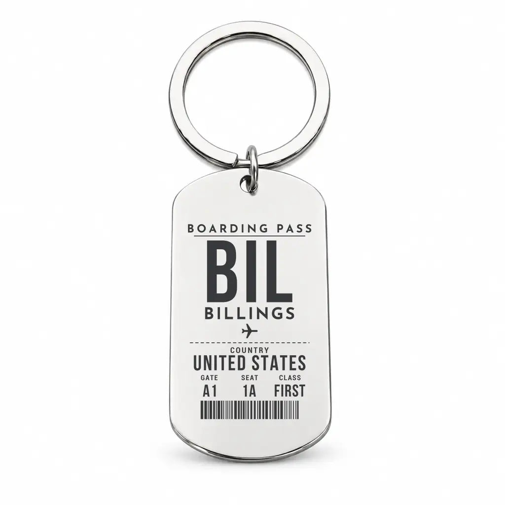 Billings Logan International Airport BIL - Key Chain - Boarding Pass Style - Silver