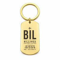 Thumbnail for Billings Logan International Airport BIL - Key Chain - Original Design - Gold