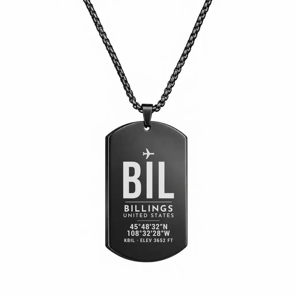 Billings Logan International Airport BIL - Necklace - Original Design - Black