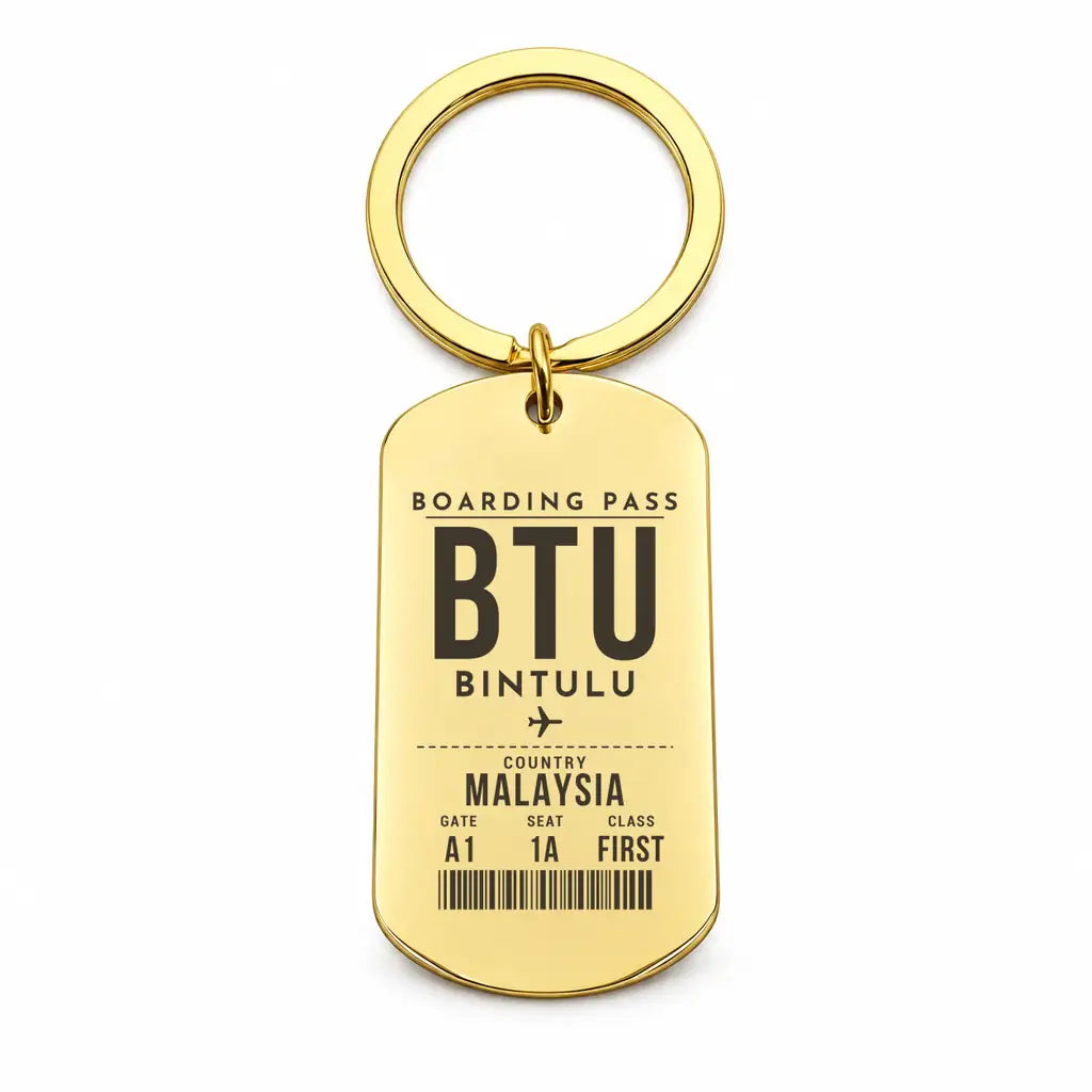 Bintulu Airport BTU - Key Chain - Boarding Pass Style - Gold