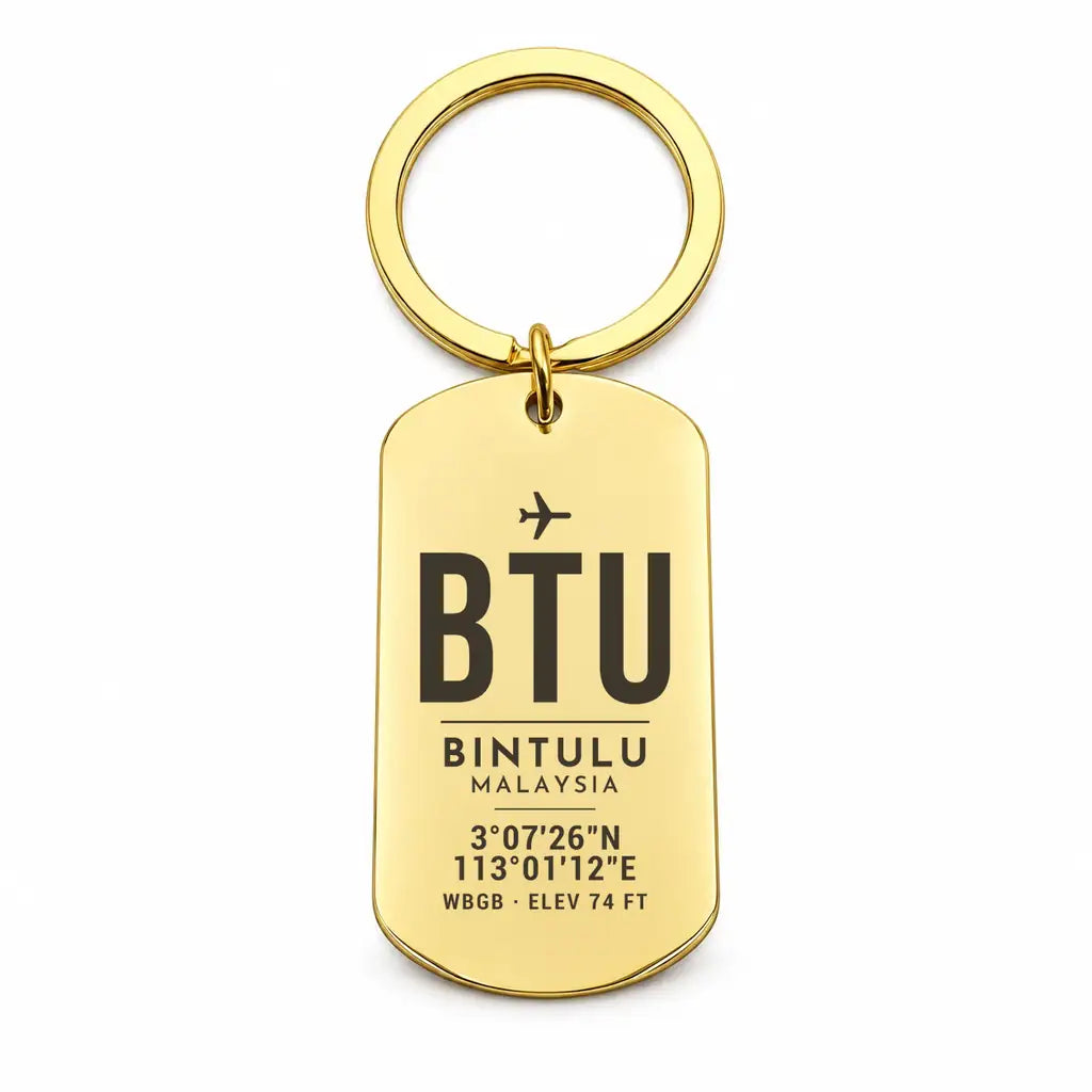 Bintulu Airport BTU - Key Chain - Original Design - Gold