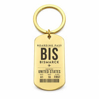 Thumbnail for Bismarck Municipal Airport BIS - Key Chain - Boarding Pass Style - Gold