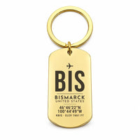 Thumbnail for Bismarck Municipal Airport BIS - Key Chain - Original Design - Gold