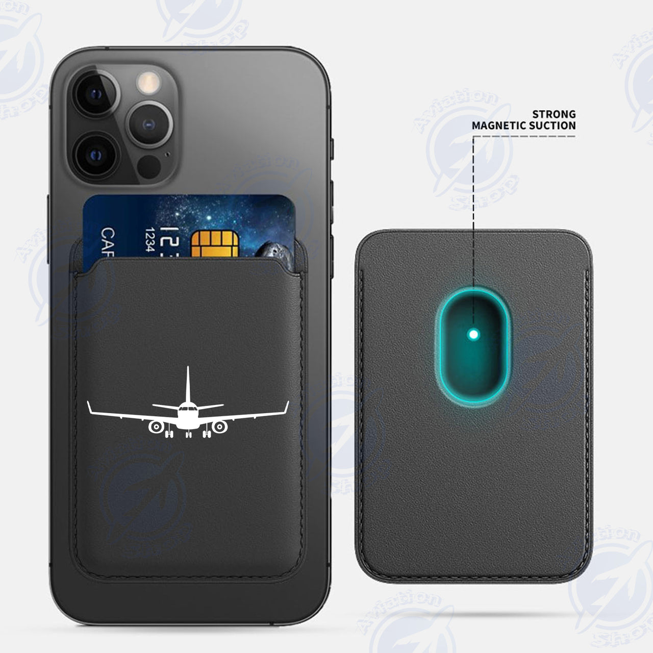 Embraer E-190 Silhouette Plane iPhone Cases Magnetic Card Wallet