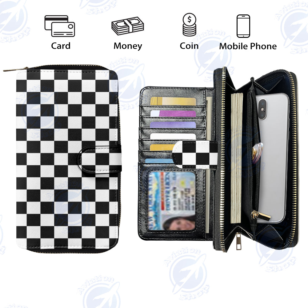 Black & White Boxes Designed Leather Long Zipper Wallets