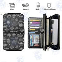 Thumbnail for Black & White Super Travel Icons Designed Leather Long Zipper Wallets