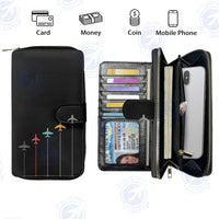 Thumbnail for Black & White Super Travel Icons Black Designed Leather Long Zipper Wallets